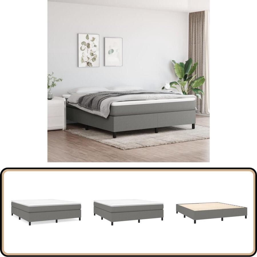 VidaXL Boxspring Donkergrijs 160x200 cm Boxspringbed Boxsprings Slaapkamerinrichting Tweepersoonsbed Donkere Kleuren Pocketveermatras Middelhard Matras Lederlook - Foto 4