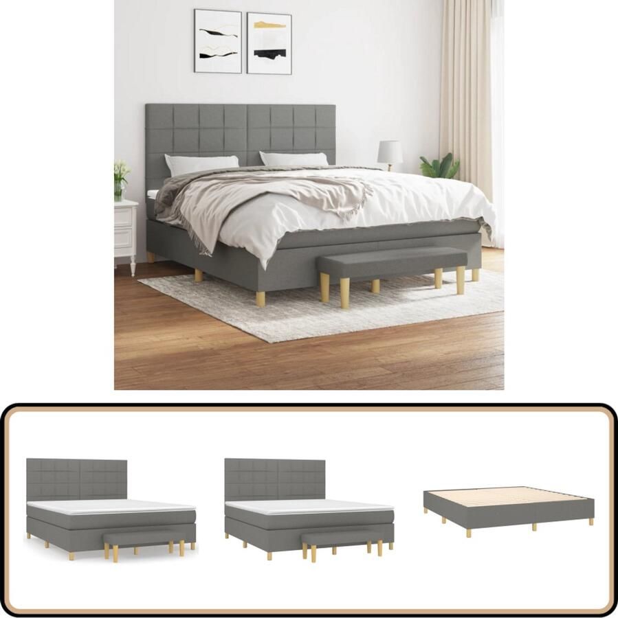 VidaXL Boxspring Donkergrijs 160x200 cm Boxspringbed Donkere Grijze Boxspring Met Pocketed Veren Middenhard Matras Hoofdbord