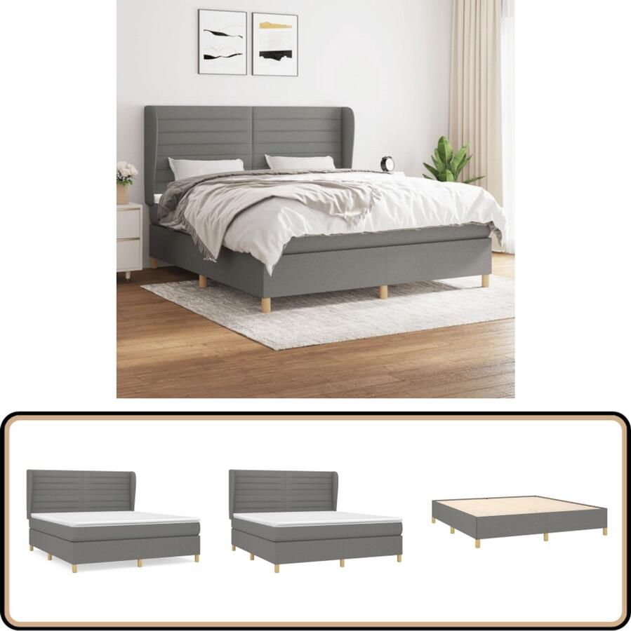 VidaXL Boxspring Donkergrijs 160x200 cm Boxspringbed Donkere Kleuren Pocketveermatras Tweepersoonsbed Slaapkamer Meubilair