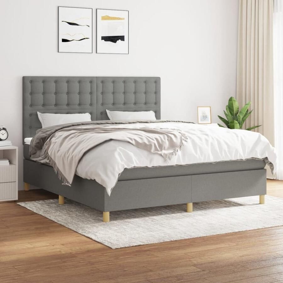 VidaXL Boxspring Donkergrijs 180x200 cm Inclusief Matras Boxspringbed Boxspring Donkere Kleuren Tweepersoonsbed Pocketveermatras Middenhard Matras Hoofdbord Bedroom Furniture - Foto 3