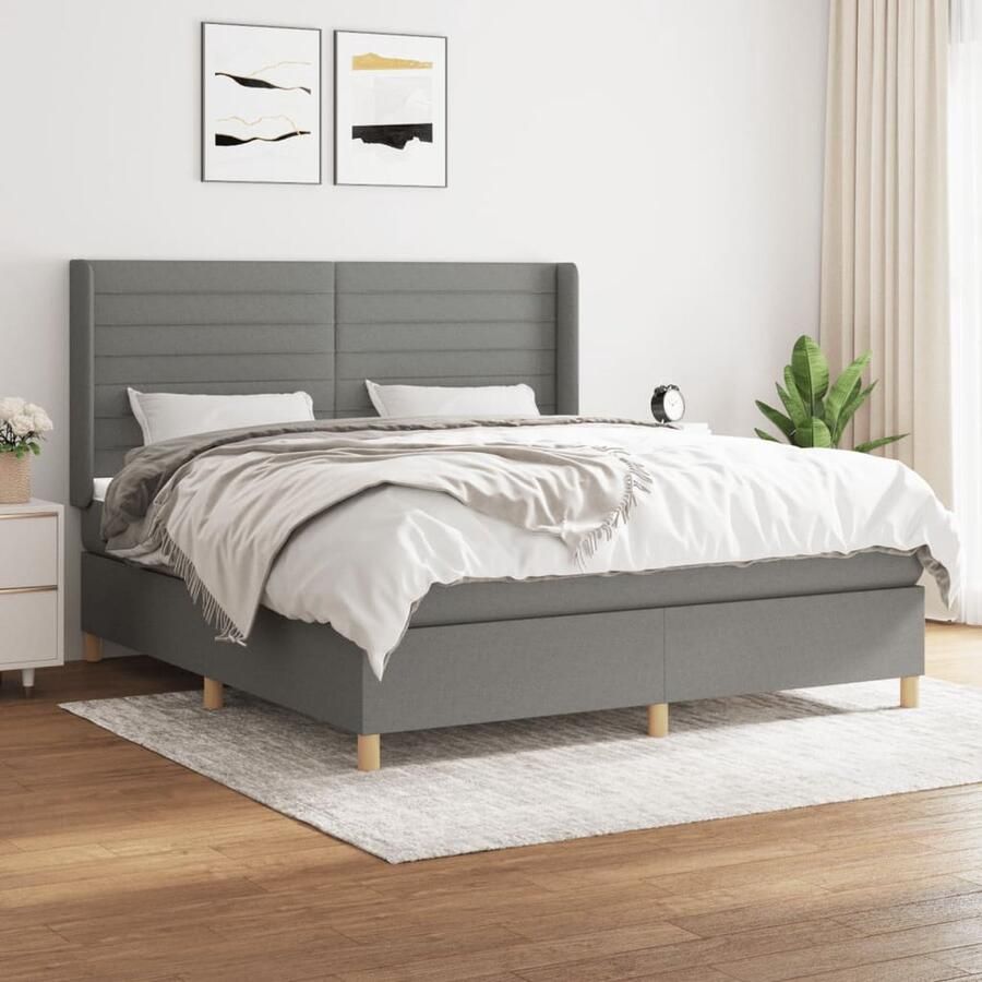 VidaXL Boxspring Donkergrijs 160x200 cm Boxspringbed Donkere Kleuren Slaapcomfort Pocketveer Matras Adjustable Headboard Grijs - Foto 2