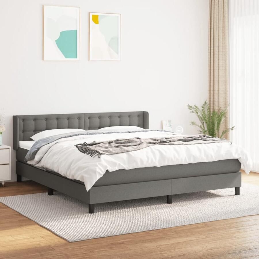 VidaXL Boxspring Donkergrijs 160x200 cm Boxspringbed Donkere Kleuren Slaapkamer Meubels Tweepersoons Bed Pocketveer Matras Middelhard Matras Hoofdbord Design Bed - Foto 2
