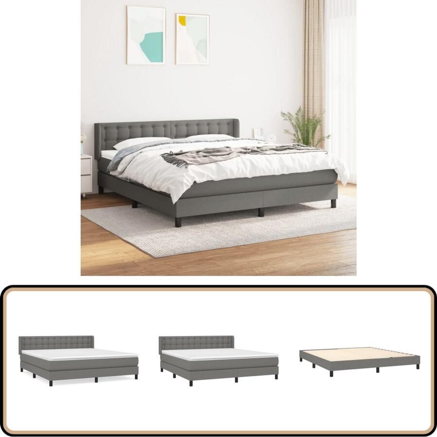 VidaXL Boxspring Donkergrijs 160x200 cm Boxspringbed Donkere Kleuren Slaapkamer Meubels Tweepersoons Bed Pocketveer Matras Middelhard Matras Hoofdbord Design Bed