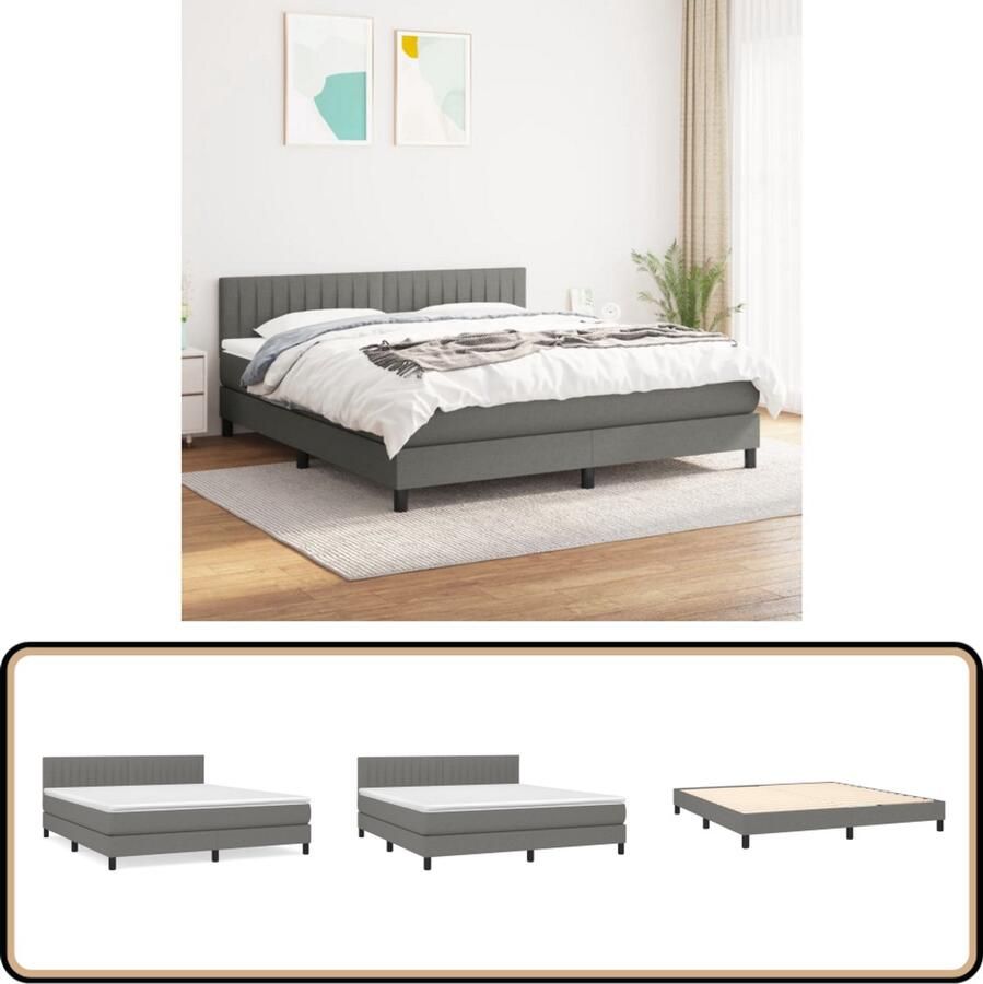 VidaXL Boxspring Donkergrijs 160x200 cm Boxspringbed Donkere Kleuren Tweepersoonsbed Pocketed Veren Hoofdbord