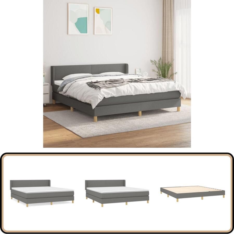 VidaXL Boxspring Donkergrijs 160x200 cm Boxspringbed Donkere Kleuren Tweepersoonsbed Pocketed Veren Matras Middenhard Matras