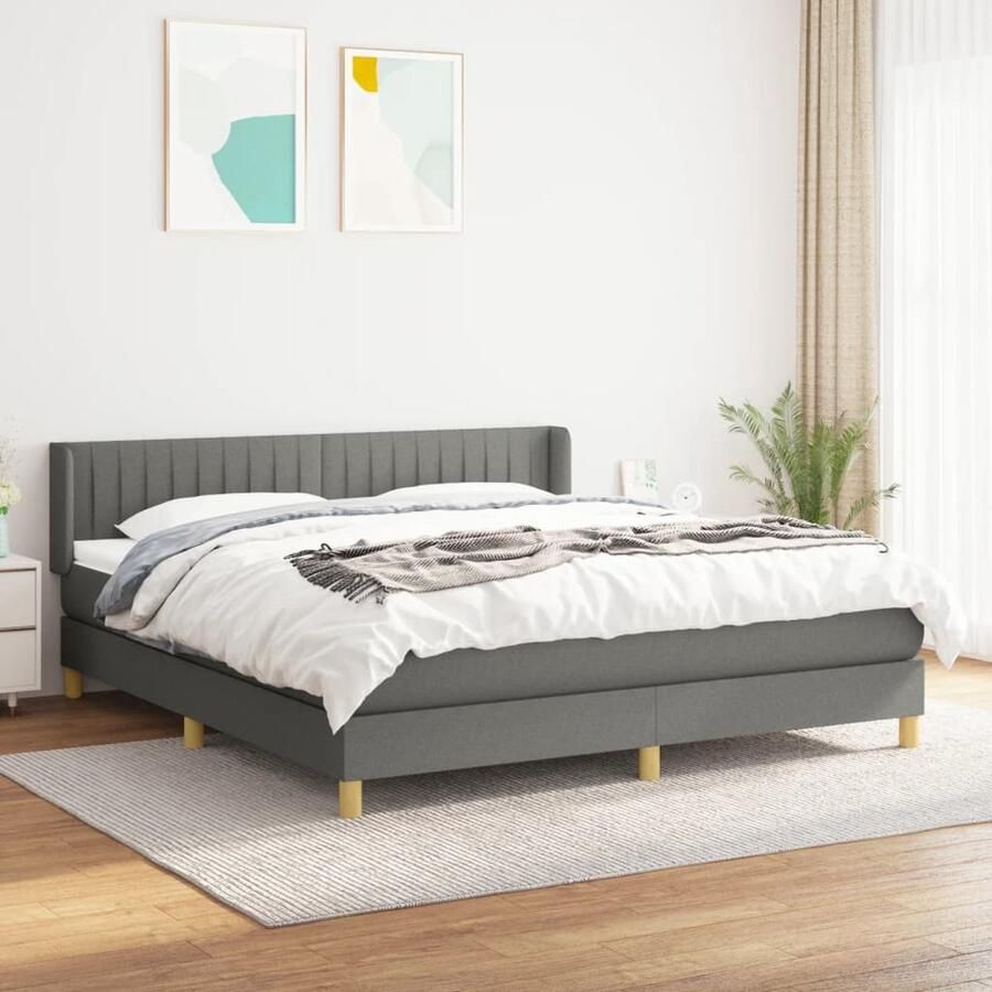 VidaXL Boxspring Donkergrijs 160x200 cm Boxspringbed Donkere Kleuren Tweepersoonsbed Pocketveermatras Adjustable Headboard Duurzame Materialen Slaapkamer Meubels - Foto 3