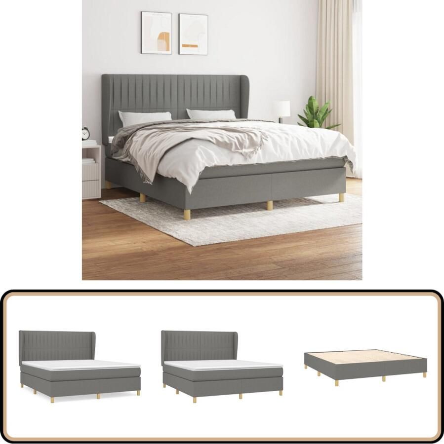 VidaXL Boxspring Donkergrijs 160x200 cm Boxspringbed Donkere Kleuren Tweepersoonsbed Pocketveer Matras Middenhard Matras