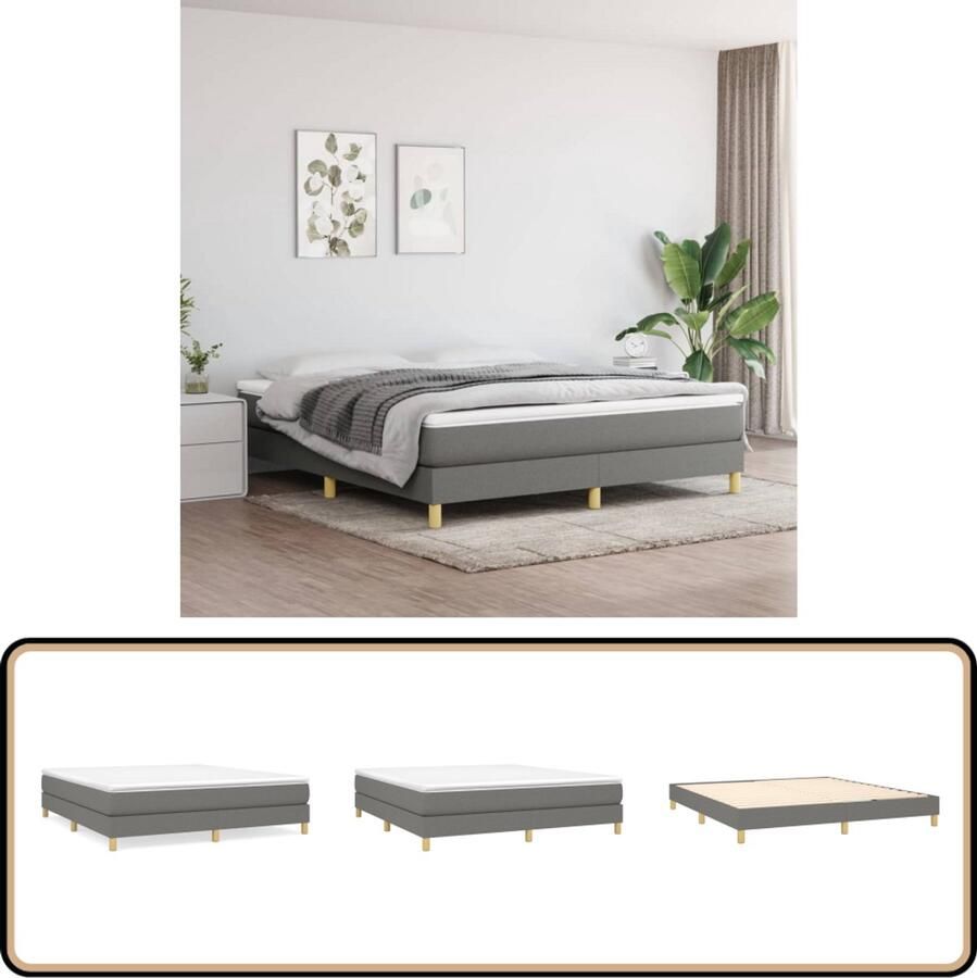 VidaXL Boxspring Donkergrijs 160x200 cm Boxspringbed Donkere Kleuren Tweepersoonsbed Pocketvering Matras Middelhard Matras Slaapcomfort