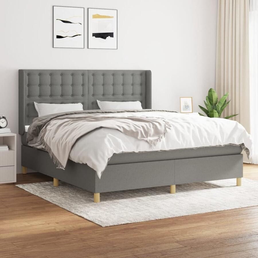 VidaXL Boxspring Donkergrijs 160x200 cm Boxspringbed Tweepersoonsbed Donkere Kleuren Grijs Bed Pocketveer Matras Middenhard Matras Hoofdbord Adjustable Headboard - Foto 2