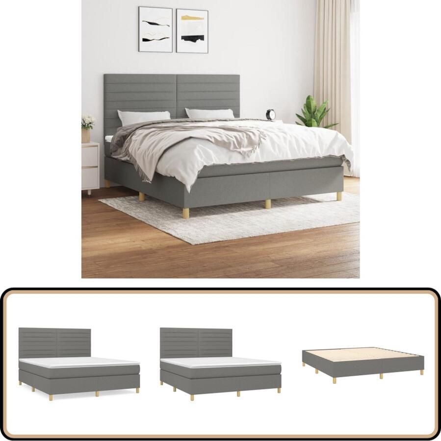 VidaXL Boxspring Donkergrijs 160x200 cm Inclusief Matras Boxspringbed Boxsprings Slaapkamerinrichting Tweepersoonsbed Donkere Kleuren Grijs Bed Pocketed Veren Pocketvering