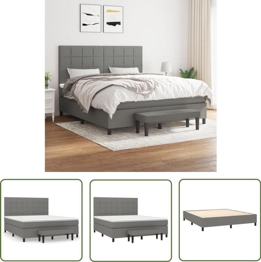 VidaXL Boxspring Donkergrijs 160x200 cm Inclusief Matras Boxspringbed Boxsprings Tweepersoonsbed Donkere Kleuren Slaapcomfort Pocketveermatras Middenhard Designmeubelen Bedroom Decor