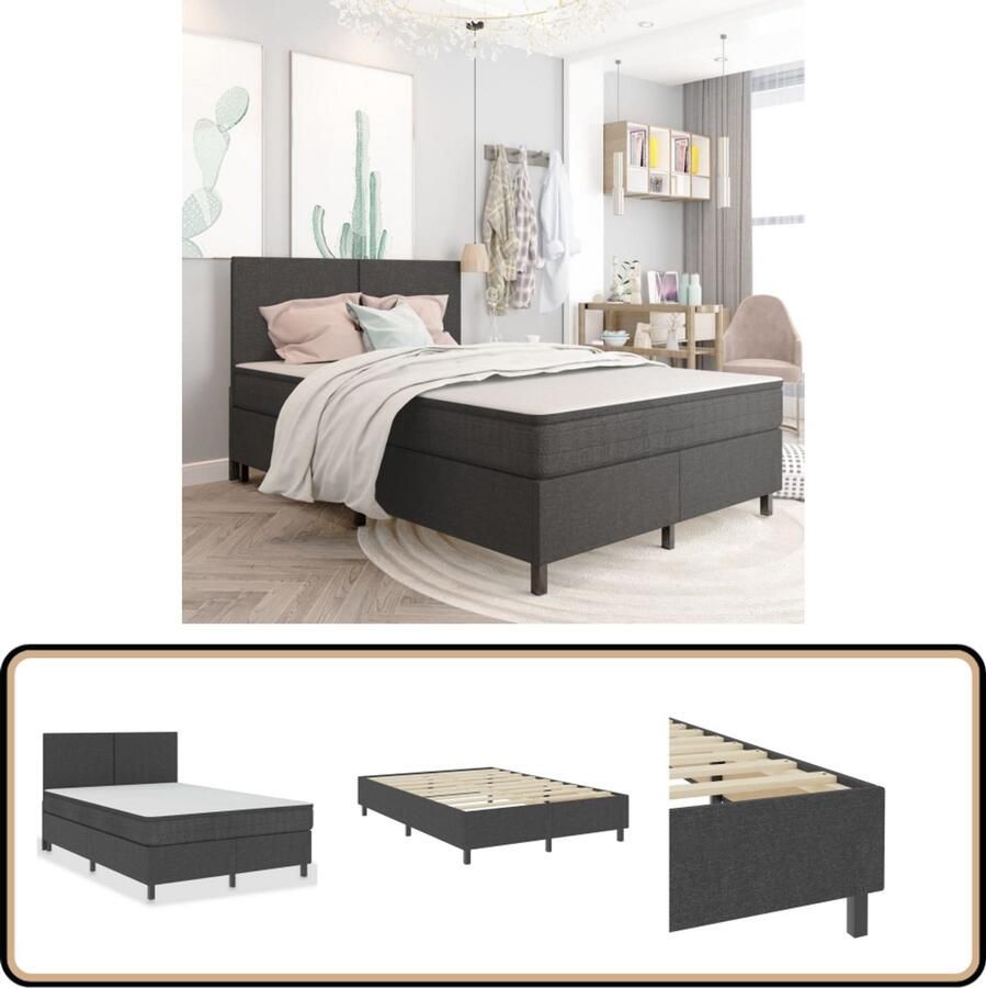 VidaXL Boxspring Donkergrijs 160x200 cm Boxspring Boxsprings Donkere Kleuren Grijs Tweepersoonsbed Stapelbare Boxspring Lederlook Moderne Boxspring Budgetvriendelijk