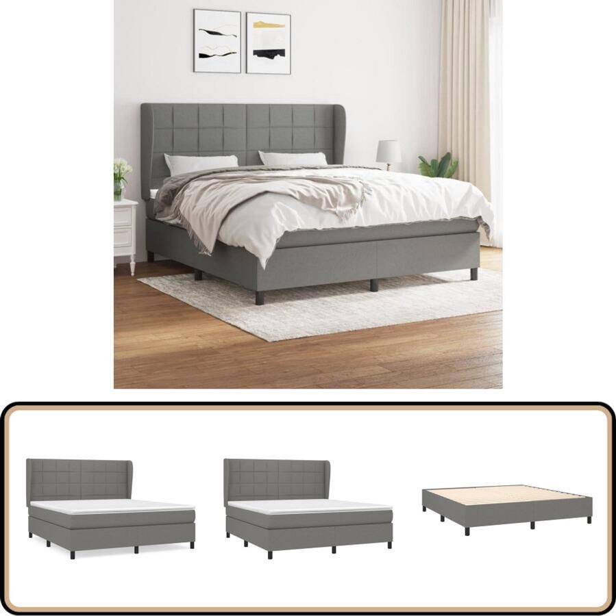 VidaXL Boxspring Donkergrijs 180x200 cm Boxspringbed Boxspring Donkere Kleuren Tweepersoonsbed Lederlook Ergonomisch Bed Stapelbare Bedden King Size Bed