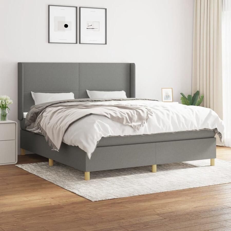 VidaXL Boxspring Donkergrijs 180x200 cm Boxspringbed Boxspring Slaapkamerinrichting Tweepersoonsbed Grijs Bed Dark Grey Bed Adjustable Headboard Pocketveermatras Luxe Bed - Foto 2