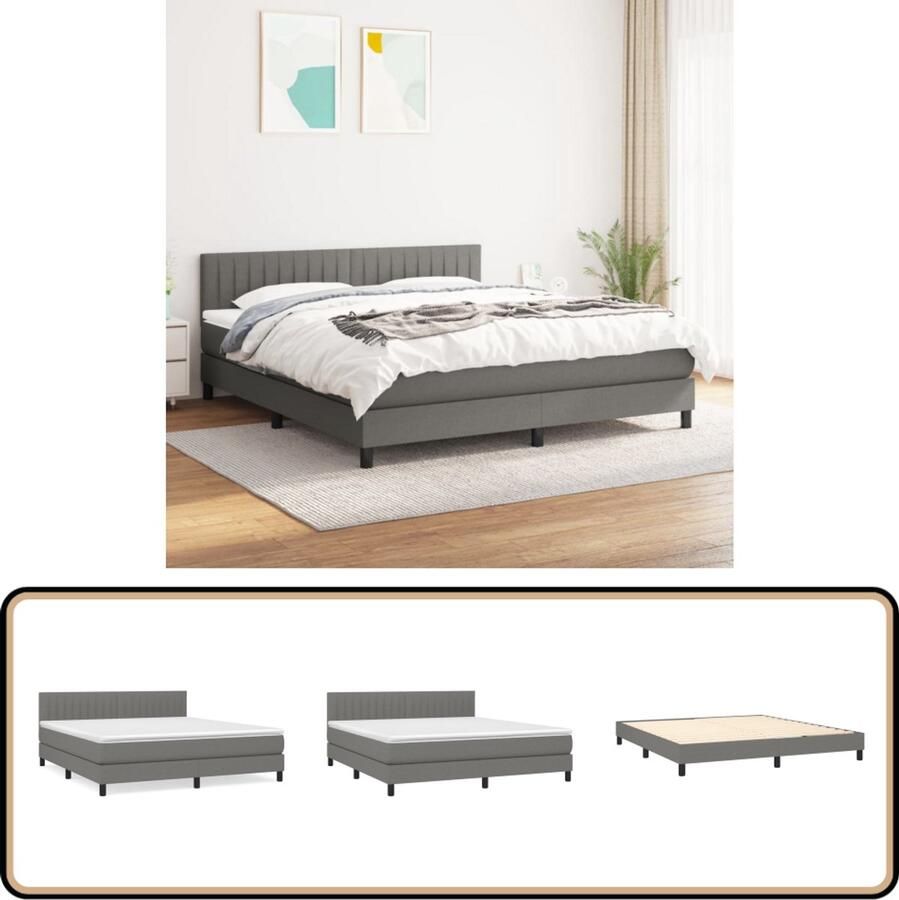 VidaXL Boxspring Donkergrijs 180x200 cm Boxspringbed Boxspring Slaapkamerinrichting Tweepersoonsbed Groot Bed Grijs Bed Duurzaam Bed Elektrisch Verstelbare Hoofdbord Pocketveermatras Middelhard Matras Huidgevriendelijk