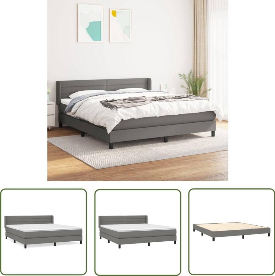 VidaXL Boxspring Donkergrijs 180x200 cm Boxspringbed Donkere Kleuren Slaapcomfort Pocketing Matras Middenhard Hoofdbord Frame