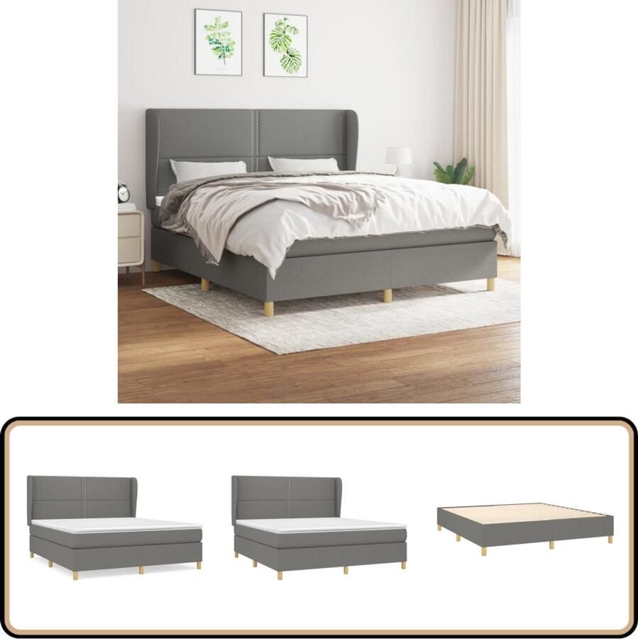 VidaXL Boxspring Donkergrijs 180x200 cm Boxspringbed Donkere Kleuren Slaapcomfort Pocketveer Matras Hoofdbord
