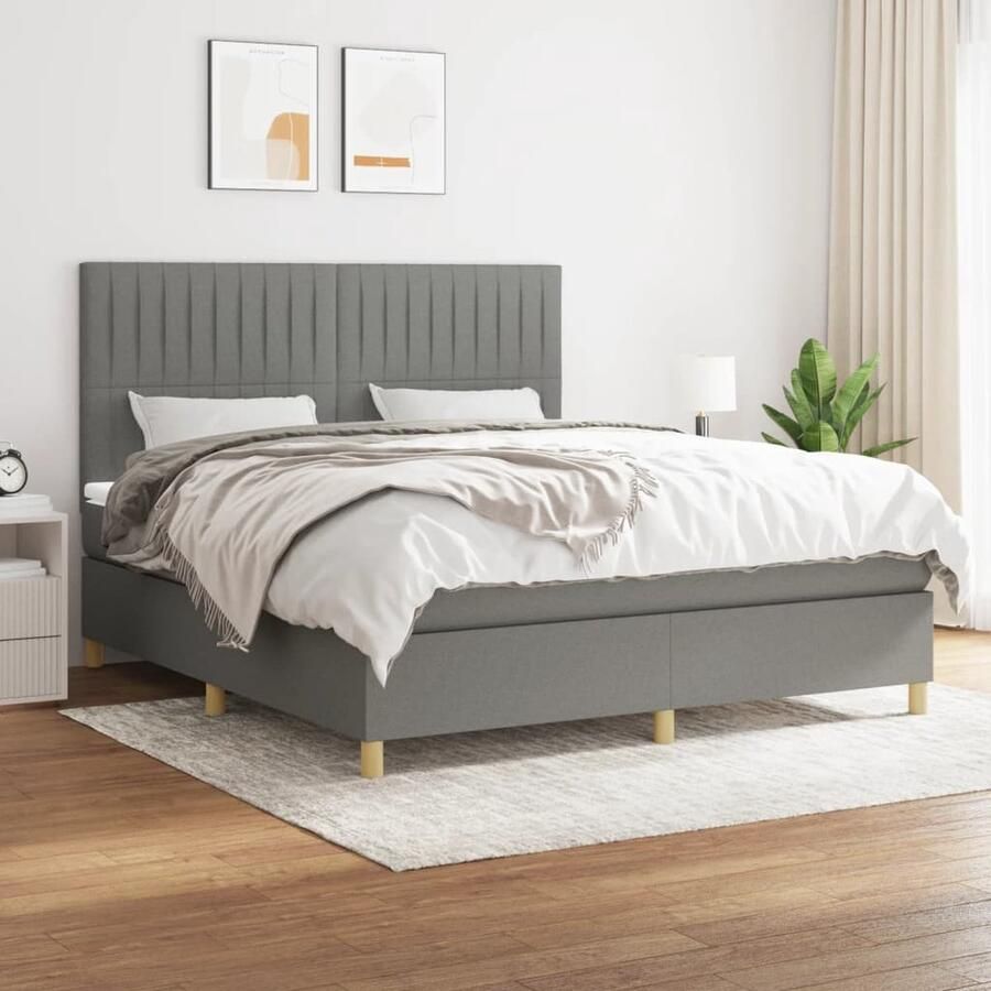 VidaXL Boxspring Donkergrijs 180x200 cm Boxspringbed Donkere Kleuren Tweepersoonsbed Pocketveermatras Verstelbare Hoofdbord Slaapkamer Meubels - Foto 2