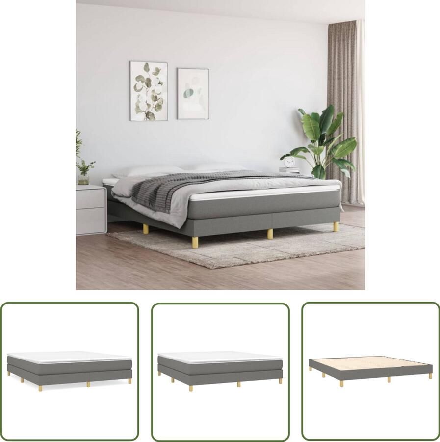 VidaXL Boxspring Donkergrijs 180x200 cm Boxspringbed Donkere Kleuren Tweepersoonsbed Pocketveer Matras Middelhard Matras Slaapcomfort