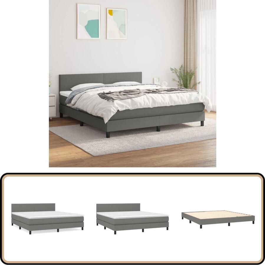 VidaXL Boxspring Donkergrijs 180x200 cm Boxspringbed Donkere Kleuren Tweepersoonsbed Pocketveer Matras Middelhard Matras