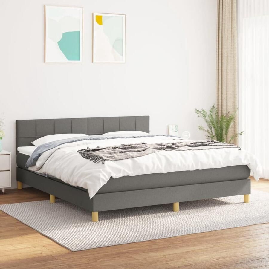VidaXL Boxspring Donkergrijs 180x200 cm Boxspringbed Donkere Kleuren Verstelbare Hoofdbord Pocketveer Matras Middelhard Matras Slaapkamer Meubels