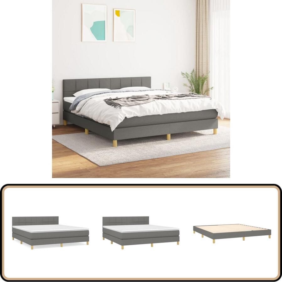 VidaXL Boxspring Donkergrijs 180x200 cm Boxspringbed Donkere Kleuren Verstelbare Hoofdbord Pocketveer Matras Middelhard Matras Slaapkamer Meubels - Foto 2