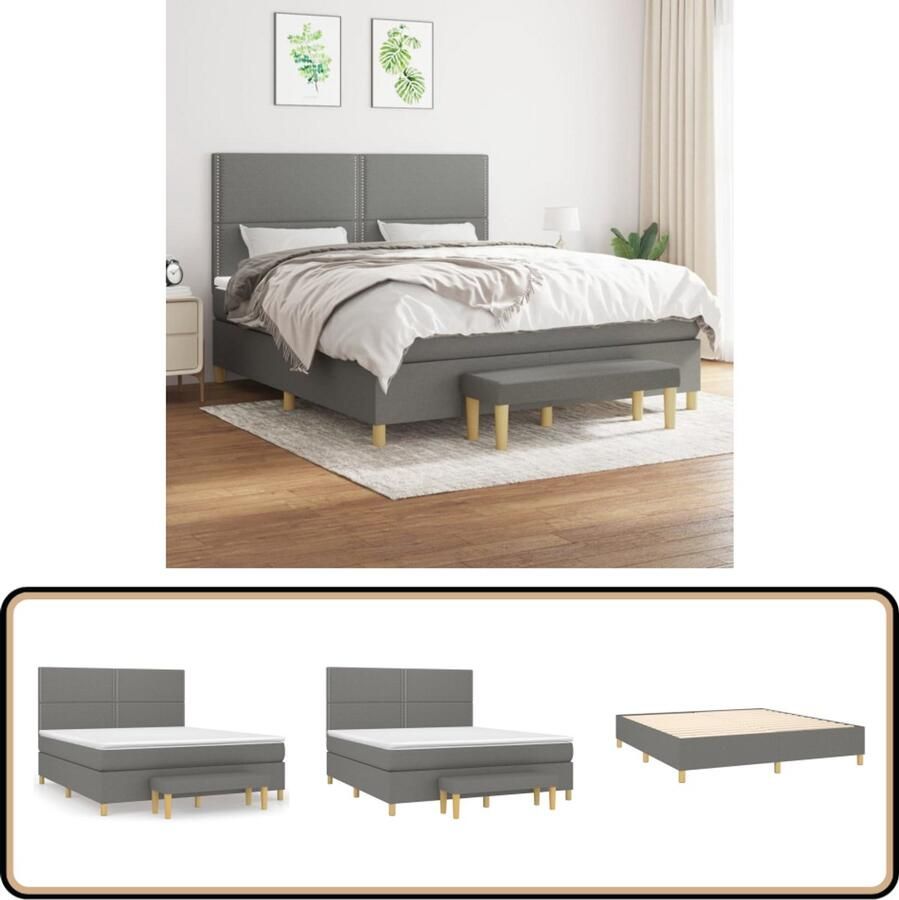 VidaXL Boxspring Donkergrijs 180x200 cm Boxspringbed Slaapcomfort Boxspring Donkere Kleuren Tweepersoonsbed
