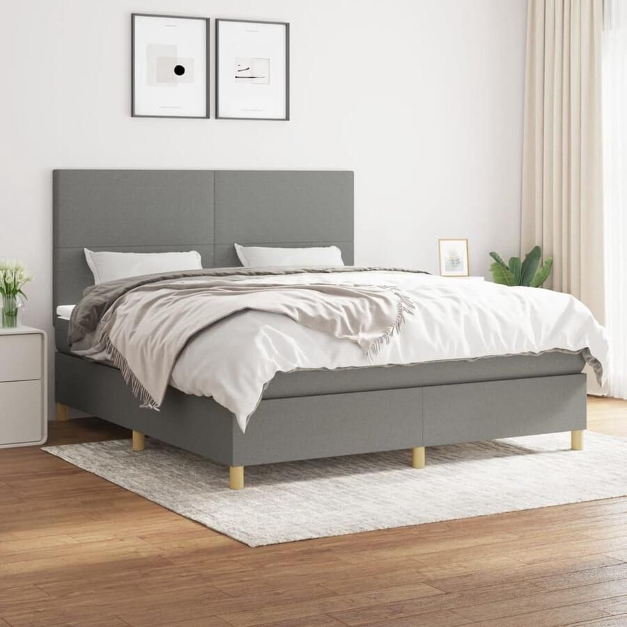 VidaXL Boxspring Donkergrijs 180x200 cm Boxspringbed Slaapcomfort Boxspring Tweepersoonsbed Donkere Kleuren Grijs Bed Pocketed Veren Matras Adjustable Headboard - Foto 2