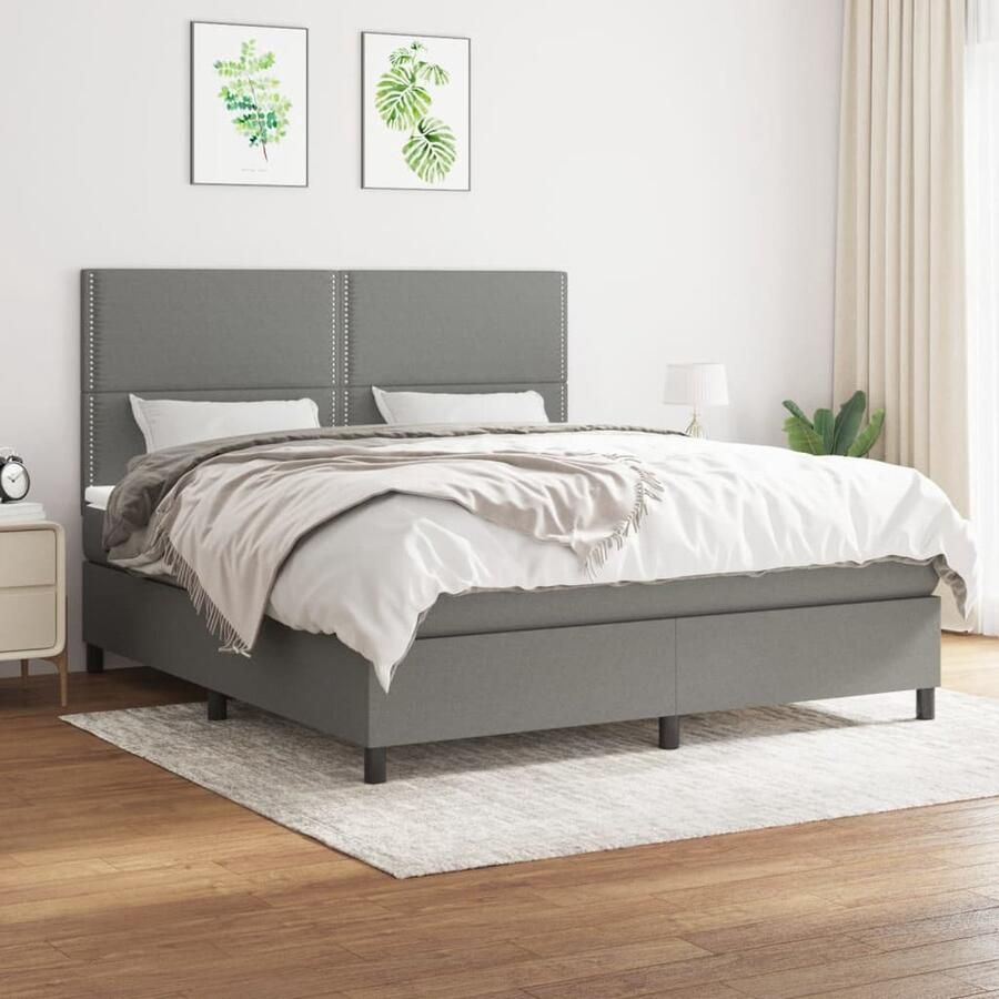 VidaXL Boxspring Donkergrijs 180x200 cm Boxspringbed Slaapcomfort Boxspring Tweepersoonsbed Donkere Kleuren Design Slaapkamer Hoogwaardig Matras Pocketed Veren - Foto 2