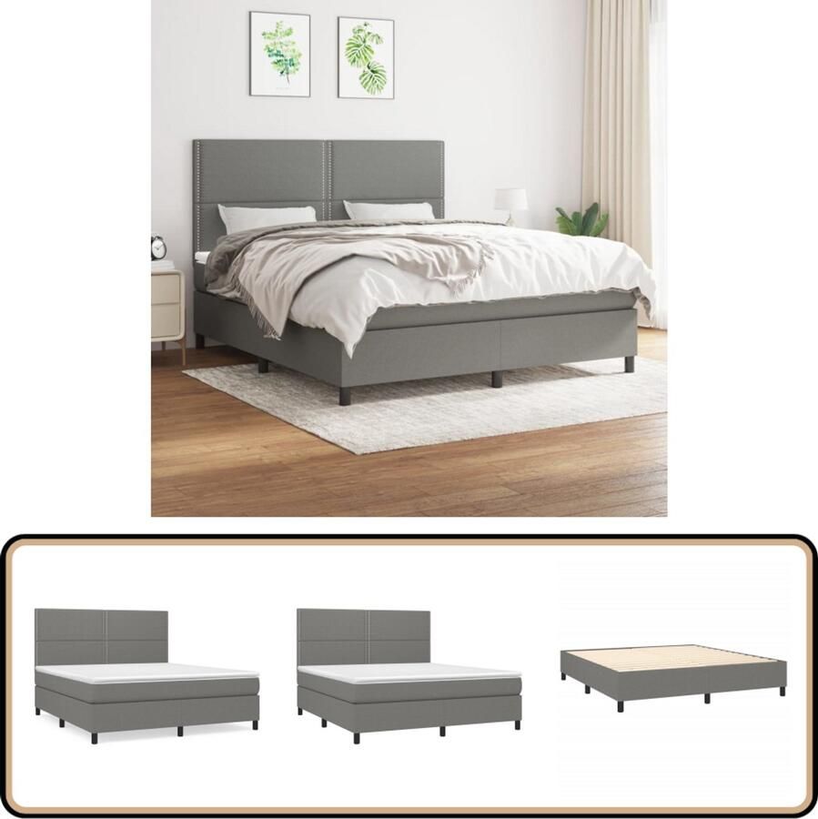 VidaXL Boxspring Donkergrijs 180x200 cm Boxspringbed Slaapcomfort Boxspring Tweepersoonsbed Donkere Kleuren Design Slaapkamer Hoogwaardig Matras Pocketed Veren