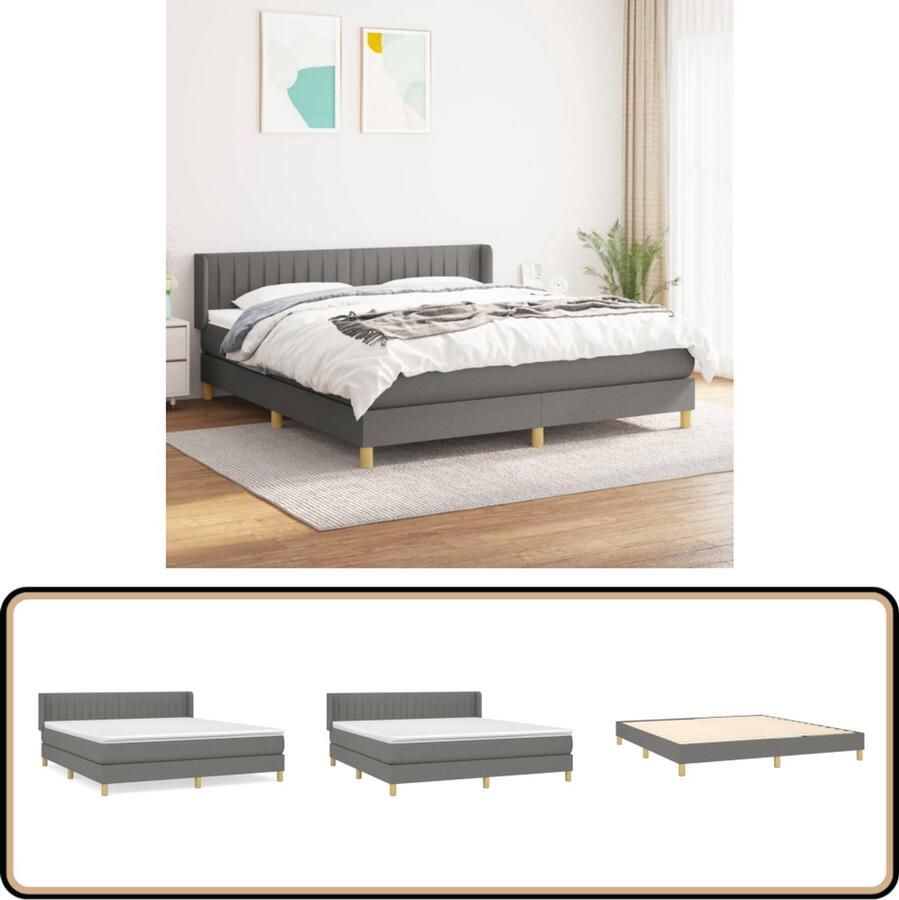 VidaXL Boxspring Donkergrijs 180x200 cm Inclusief Matras Boxspring Boxsprings Slaapkamerinrichting Tweepersoonsbed Donkere Kleuren