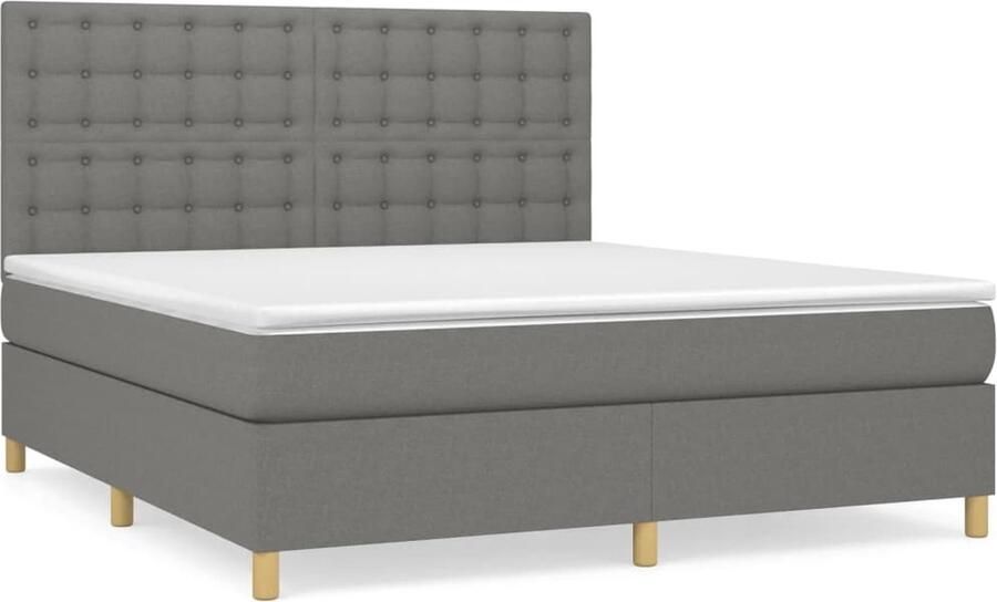 VidaXL Boxspring Donkergrijs 180x200 cm Inclusief Matras Boxspringbed Boxspring Donkere Kleuren Tweepersoonsbed Pocketveermatras Middenhard Matras Hoofdbord Bedroom Furniture - Foto 2