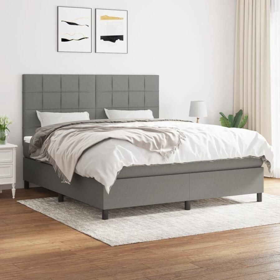 VidaXL Boxspring Donkergrijs 180x200 cm Inclusief Matras Boxspringbed Slaapcomfort Boxspring Tweepersoonsbed Donkere Kleuren Grijs Bed Lederlook Design Slaapkamer - Foto 3