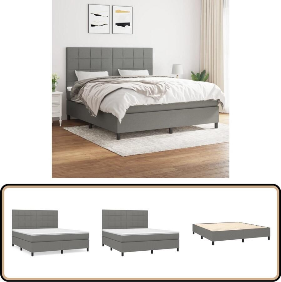 VidaXL Boxspring Donkergrijs 180x200 cm Inclusief Matras Boxspringbed Slaapcomfort Boxspring Tweepersoonsbed Donkere Kleuren Grijs Bed Lederlook Design Slaapkamer