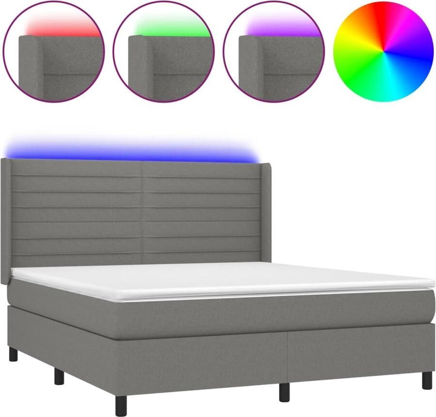 VidaXL Boxspring Donkergrijs 180x200 cm LED Boxspring Donkere Kleuren Led Lampen Pocketvering Boxsprings Tweepersoonsbed Groot Formaat - Foto 2