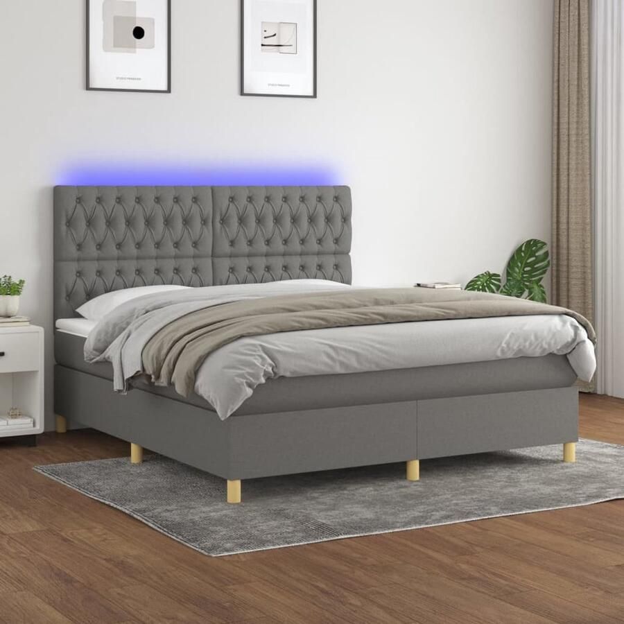 VidaXL Boxspring Donkergrijs 180x200 cm LED-Verlichting Boxspring Donkere Kleuren Led Lampen Elektrisch Verstelbare Hoofdbord Pocketed Veren Matras Comfort - Foto 2