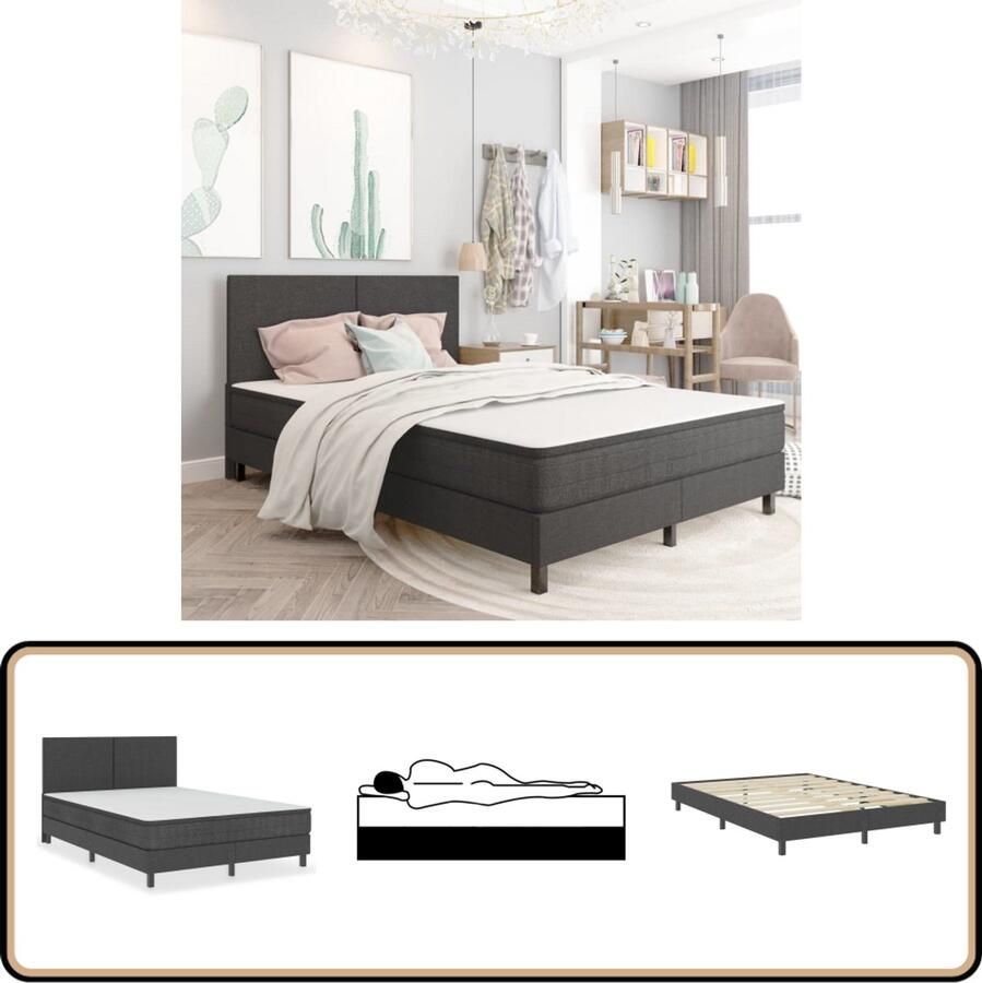 VidaXL Boxspring Donkergrijs 180x200 cm met Matras Boxspring Donkere Kleuren Tweepersoonsbed Boxspring Kopen Slaapkamerinrichting Matras Veerman Lederlook