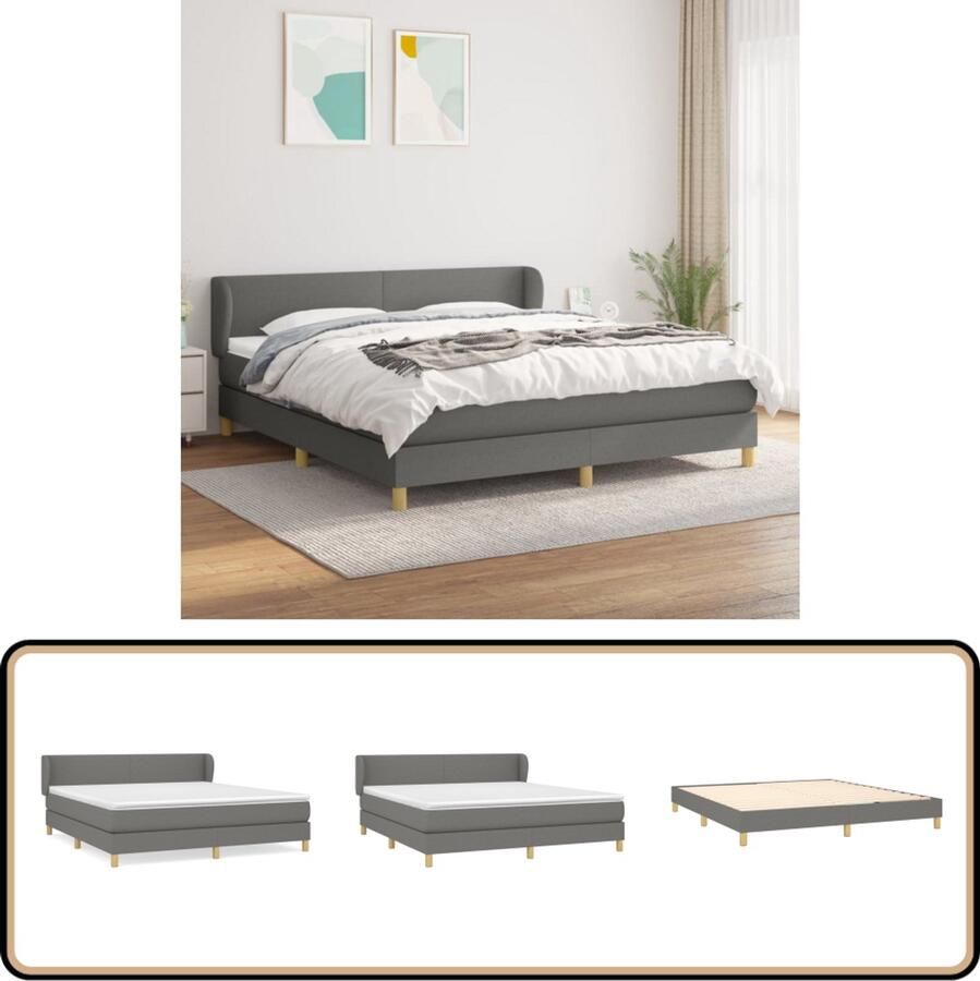 VidaXL Boxspring Donkergrijs 180x200 cm Met Matras Boxspringbed Boxspring Slaapkamerinrichting Tweepersoonsbed Grijs Bed Pocketed Spring Mattress Medium Firm Mattress Adjustable Headboard