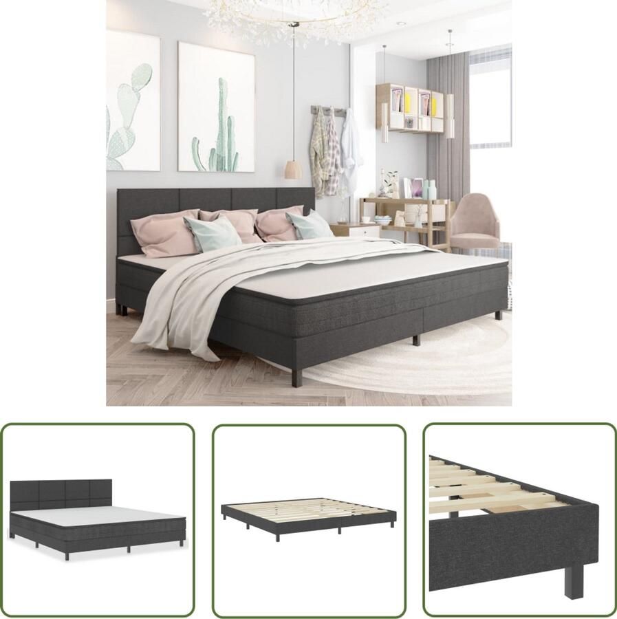 VidaXL Boxspring Donkergrijs 200x200 cm Boxspring Donkere Kleuren Tweepersoonsbed Slaapcomfort Boxsprings Kopen Frame Bed Lederlook - Foto 2