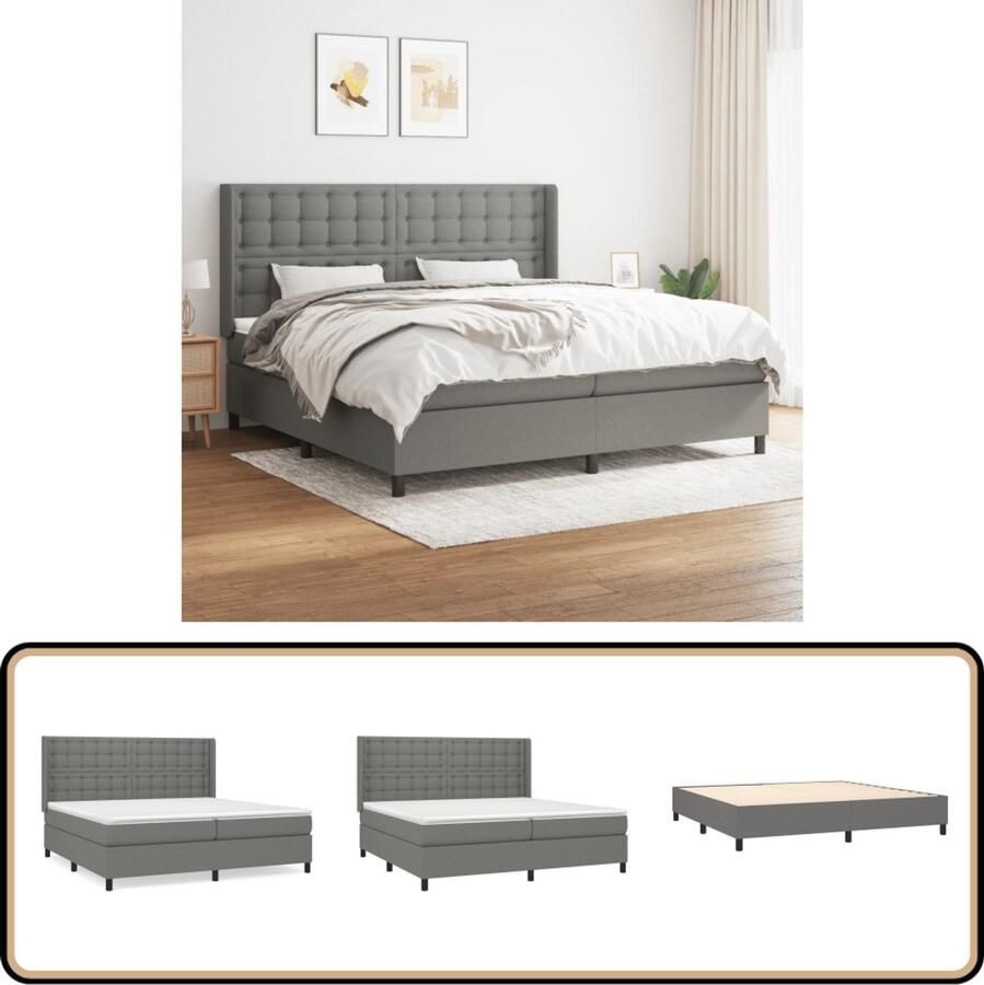 VidaXL Boxspring Donkergrijs 200x200 cm Boxspringbed Boxspring Slaapkamerinrichting Tweepersoonsbed Grijs Bed