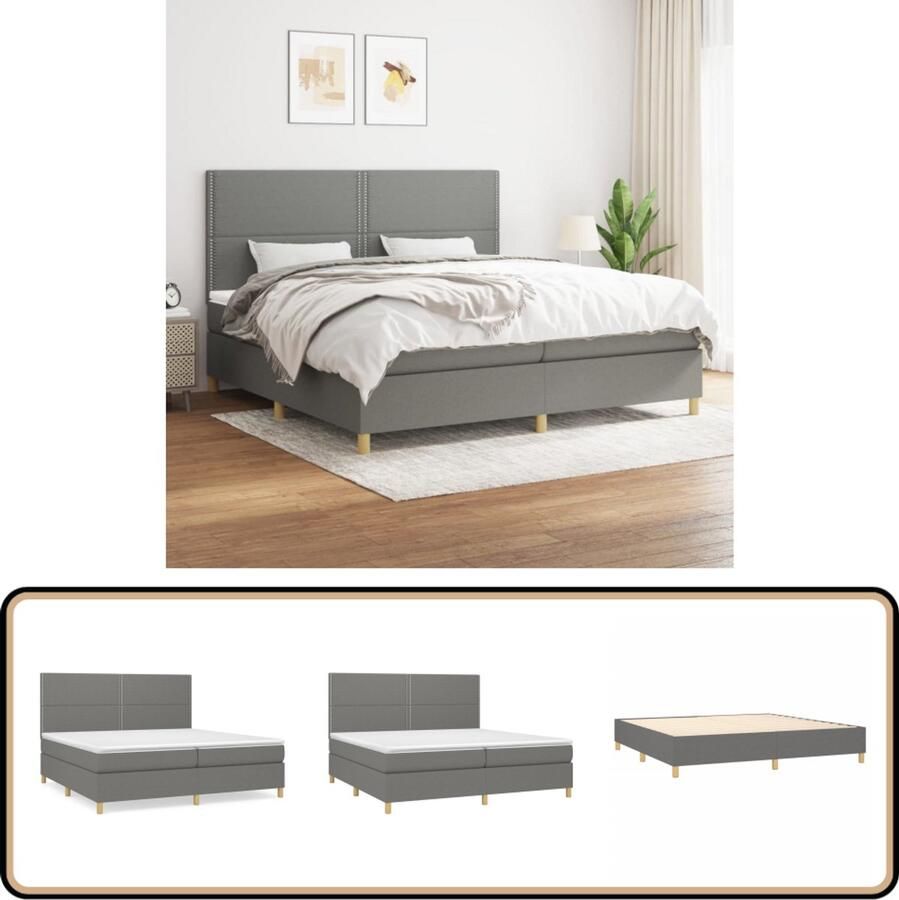 VidaXL Boxspring Donkergrijs 200x200 cm Boxspringbed Boxspring Slaapkamerinrichting Tweepersoonsbed Donkere Kleuren
