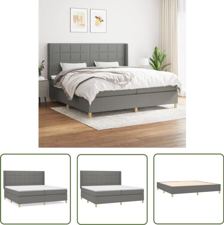 VidaXL Boxspring Donkergrijs 200x200 cm Boxspringbed Boxsprings Slaapkamerinrichting Tweepersoonsbed Donkere Kleuren Grijs Bed Comfortabel Bed Hoogwaardig Bed