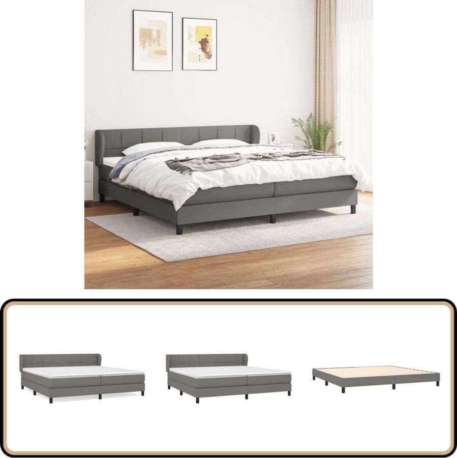 VidaXL Boxspring Donkergrijs 200x200 cm Boxspringbed Donkere Kleuren Tweepersoonsbed Pocketveer Matras Middenhard Matras