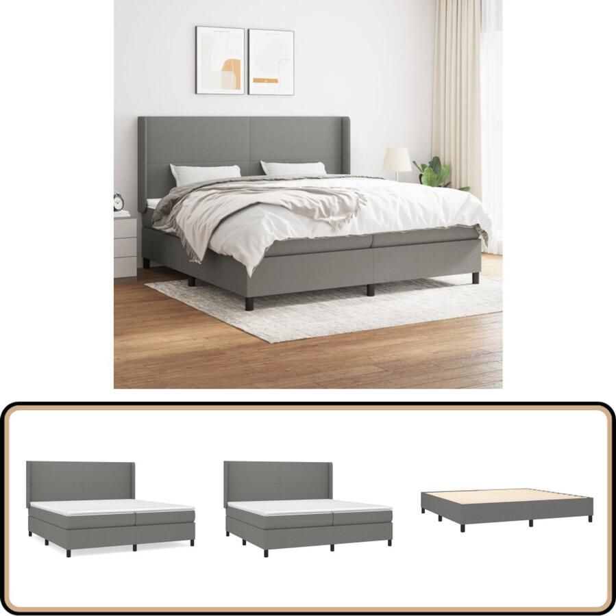 VidaXL Boxspring Donkergrijs 200x200 cm Boxspringbed Pocketvering Tweepersoonsbed Slaapkamer Meubilair Grijs Bed Luxe Bed Boxspring