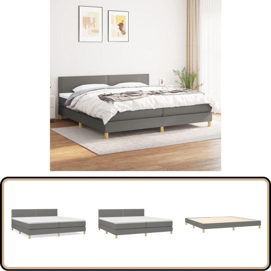 VidaXL Boxspring Donkergrijs 200x200 cm Boxspringbed Slaapcomfort Pocketveermatras Donkere Kleuren Tweepersoonsbed