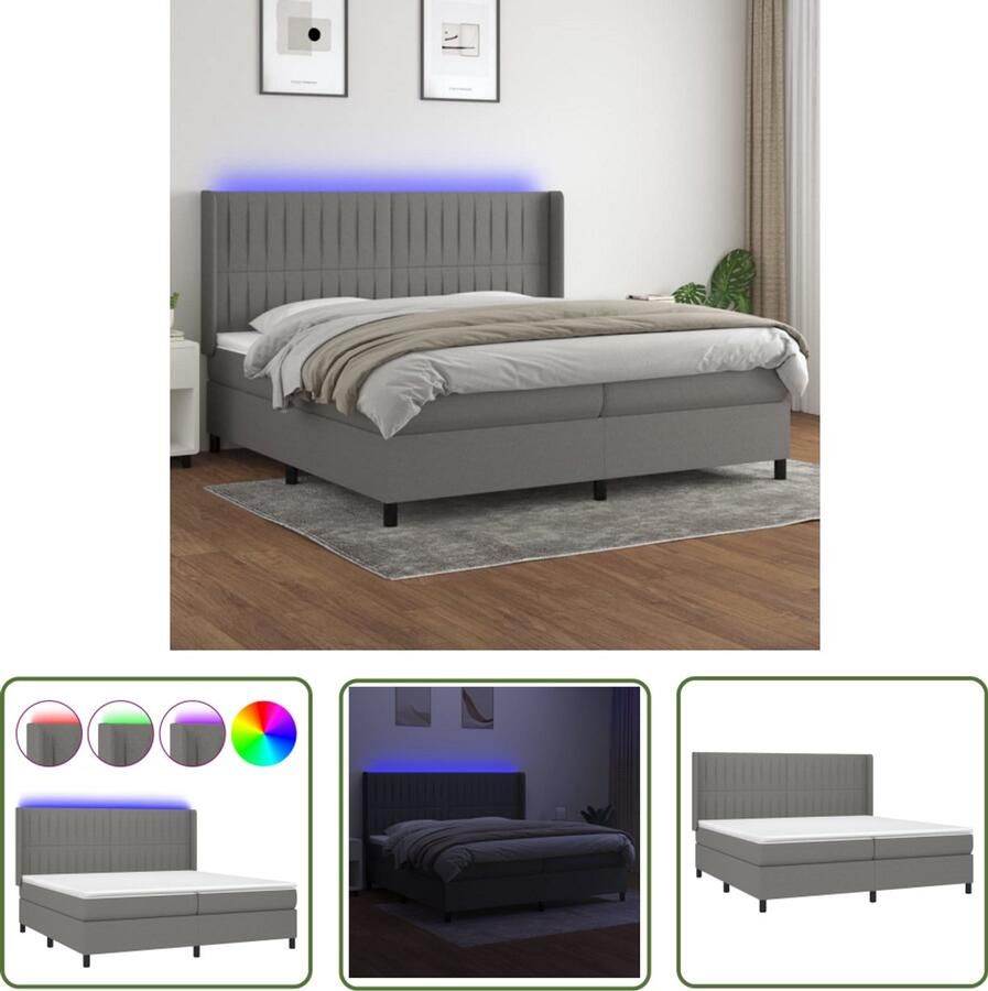 VidaXL Boxspring Donkergrijs 200x200 cm Incl. LED Boxspring Bed Led Lamp Elektrisch Bed Pocketed Spring Mattress Adjustable Headboard Dark Grey