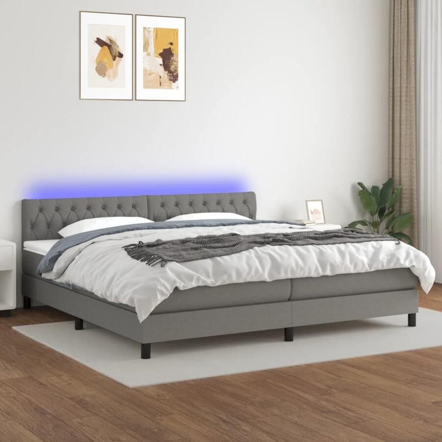 VidaXL Boxspring Donkergrijs 200x200 cm Inclusief LED Boxspring Donkere Kleuren Led Lampen Elektrisch Verstelbare Hoofdbord Pocketed Veren Matras Slaapcomfort - Foto 2