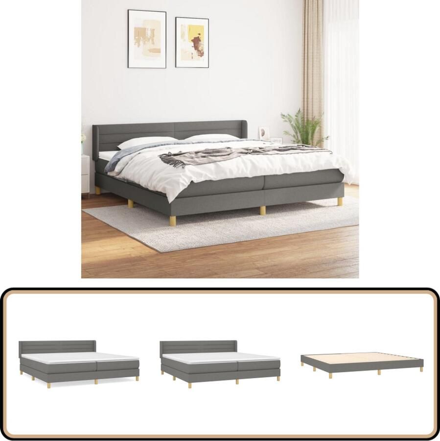 VidaXL Boxspring Donkergrijs 200x200 cm Inclusief Matras Boxspringbed Donkere Kleuren Tweepersoonsbed Pocketveer Matras Middenhard Matras Hoofdbord Slaapkamer Meubels