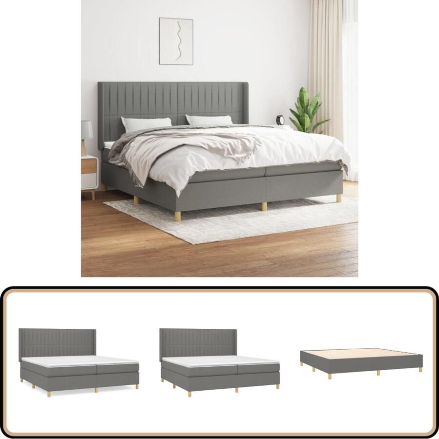 VidaXL Boxspring Donkergrijs 200x200 cm Inclusief Matras Boxspringbed Donkere Kleuren Tweepersoonsbed Pocketed Verenmatras Middelhard Matras
