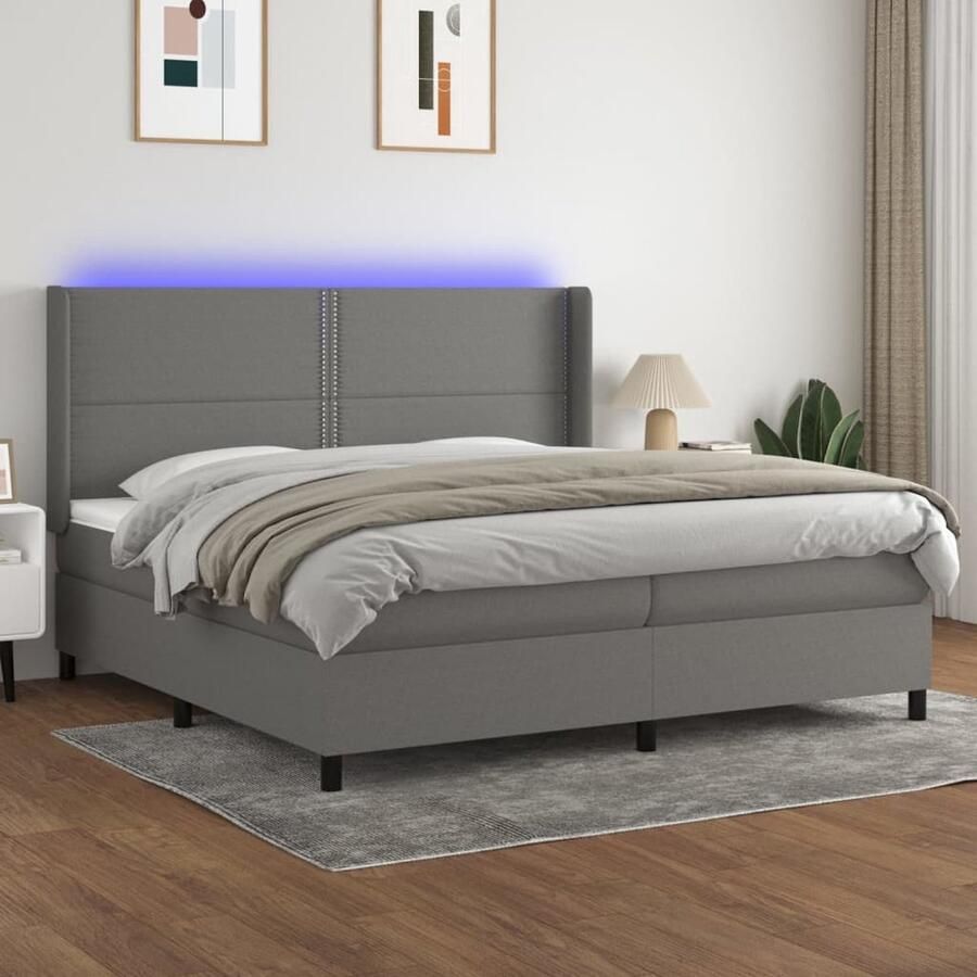 VidaXL Boxspring Donkergrijs 200x200 cm LED Boxspring Donkere Kleuren Led Verlichting Elektrisch Verstelbare Hoofdbord Pocketed Veren Matras Comfortabel Bed Slaapkamer Meubilair - Foto 2